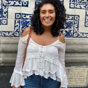 Free People white no shoulder top